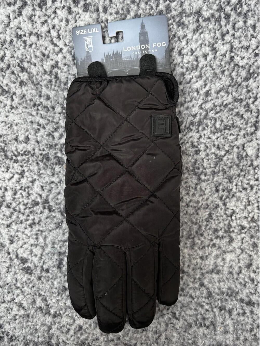 London Fog Quilted Winter Gloves Black L XL Touchscreen Insulated NWT